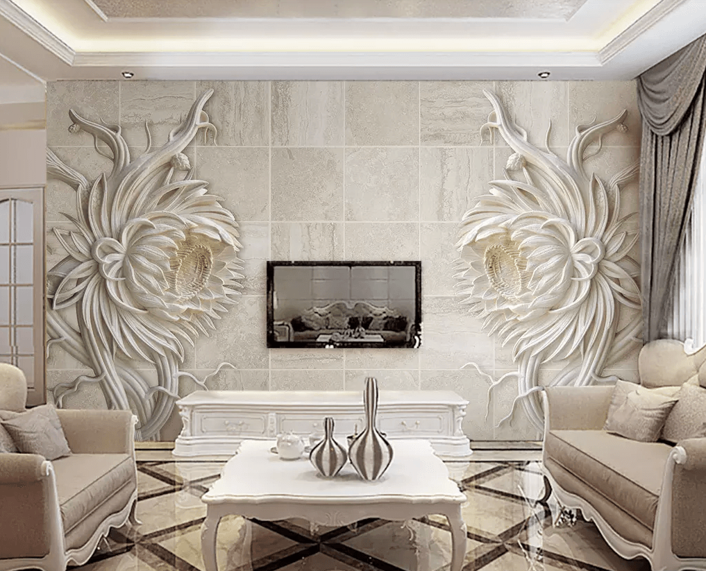 3D White Flower Pattern 10 Wallpaper AJ Wallpaper 2