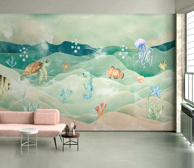 3D Sea Turtle Sea Horse WC206 Wall Murals Wallpaper AJ Wallpaper 2