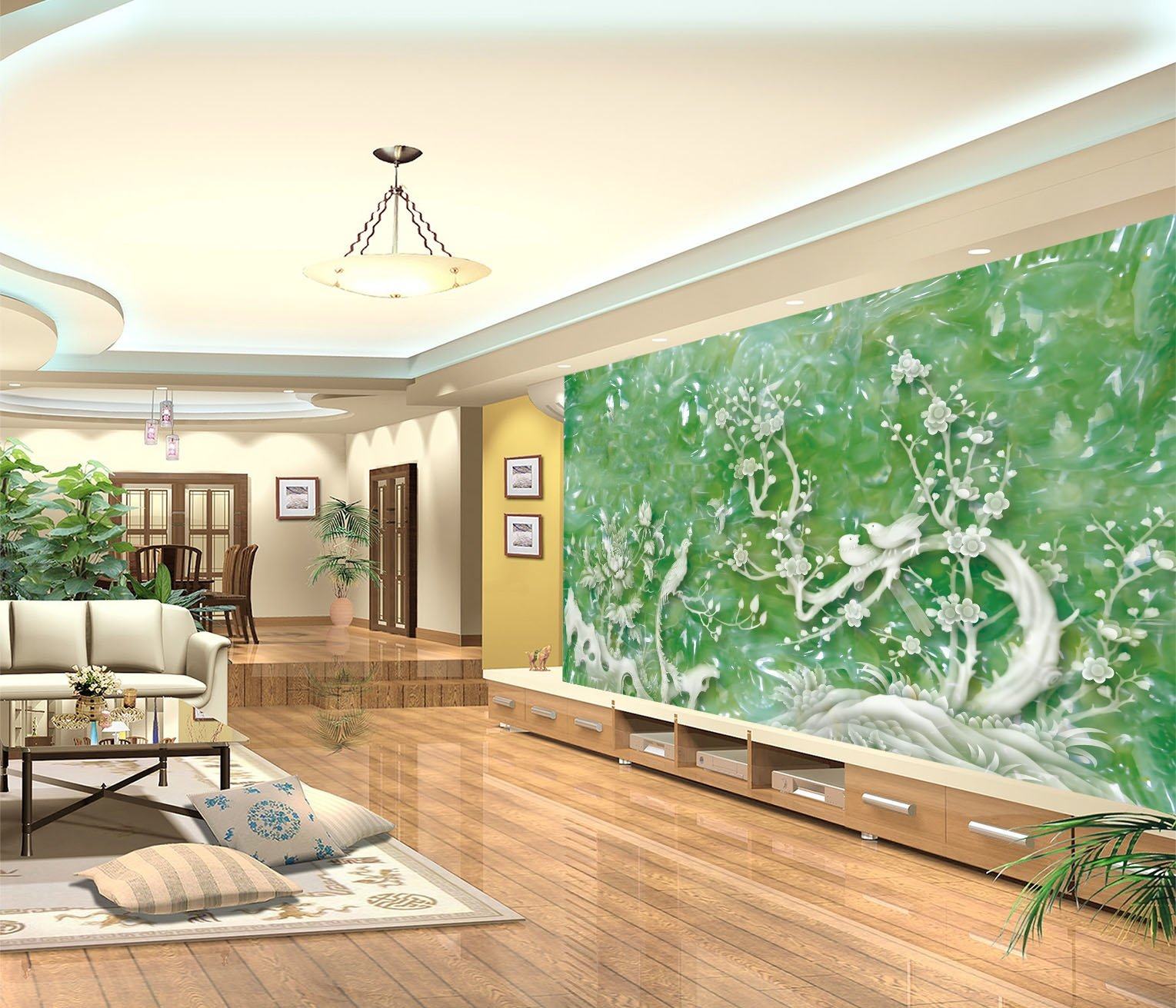 3D Jade Bird Flower 328 Wallpaper AJ Wallpaper