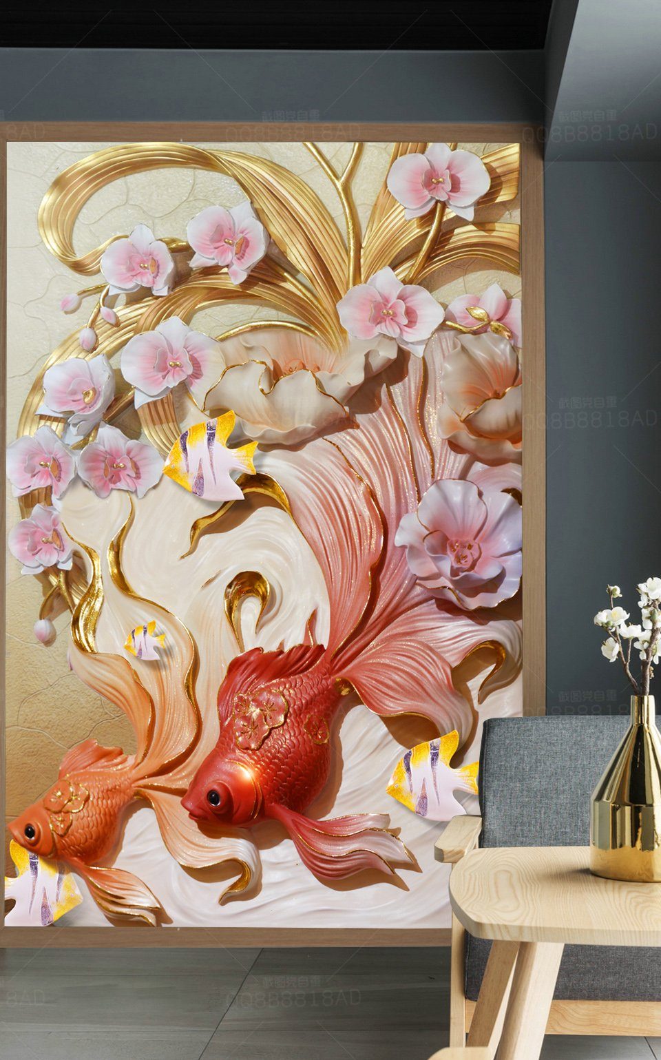 3D Two Goldfish 495 Wall Murals Wallpaper AJ Wallpaper 2