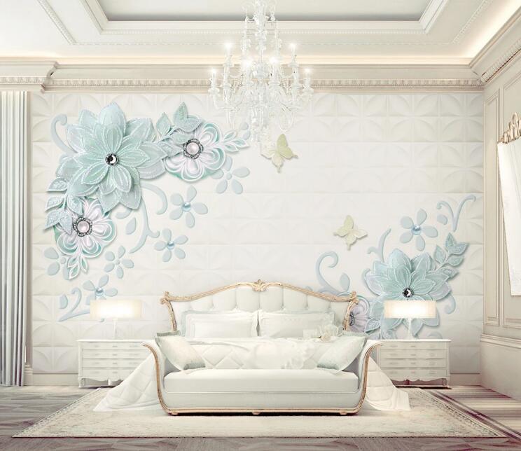 3D Blue Flowers 1303 Wall Murals Wallpaper AJ Wallpaper 2