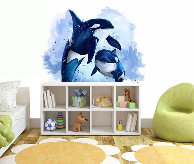 3D Cute Whale 1287 Wall Murals Wallpaper AJ Wallpaper 2