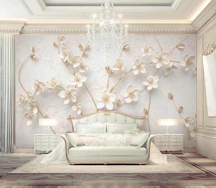 3D White Flowers WC242 Wall Murals Wallpaper AJ Wallpaper 2