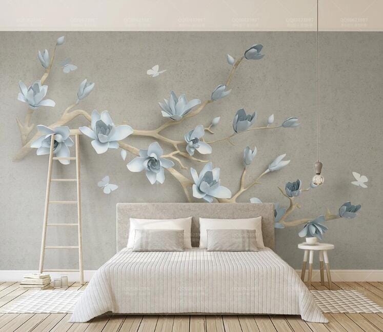 3D Blue Flowers WC203 Wall Murals Wallpaper AJ Wallpaper 2
