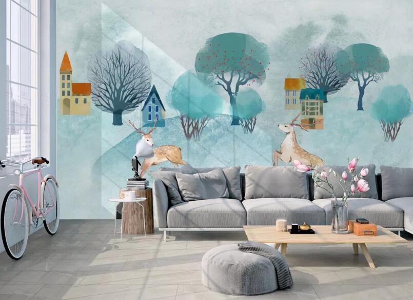 3D Forest Deer 494 Wall Murals Wallpaper AJ Wallpaper 2