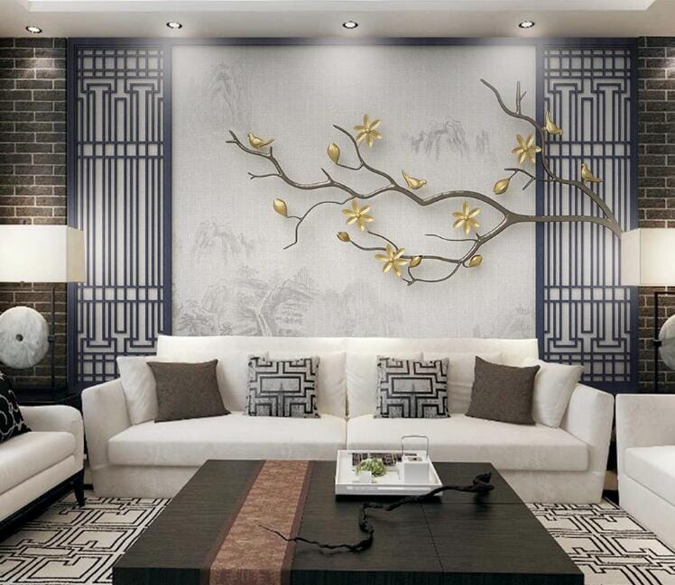 3D Golden Leaves WC148 Wall Murals Wallpaper AJ Wallpaper 2