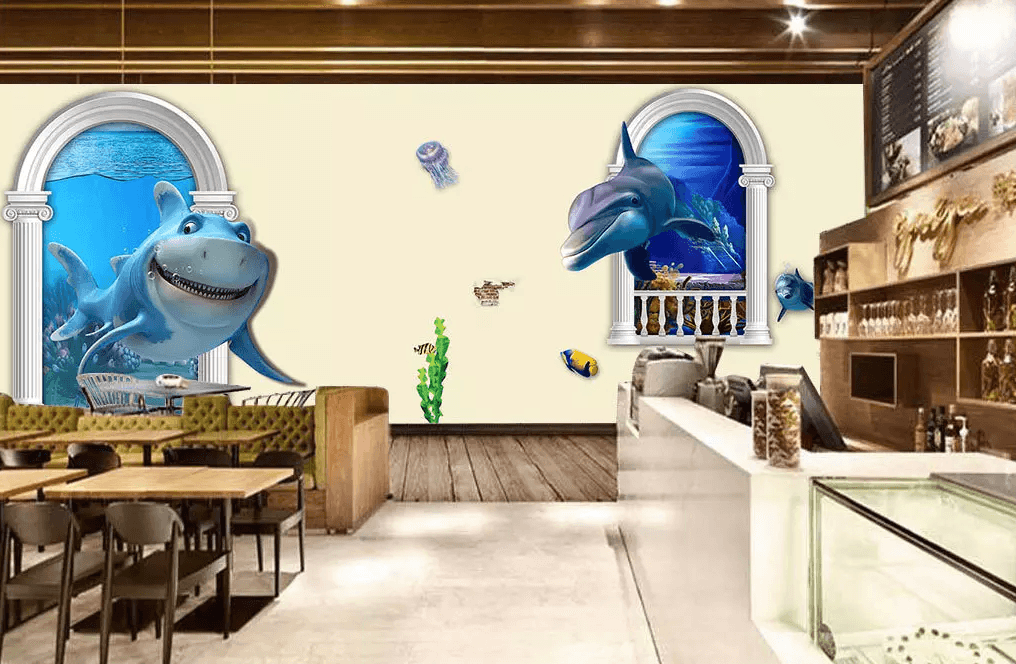 3D Window Dolphin Dinosaur 244 Wallpaper AJ Wallpaper 2