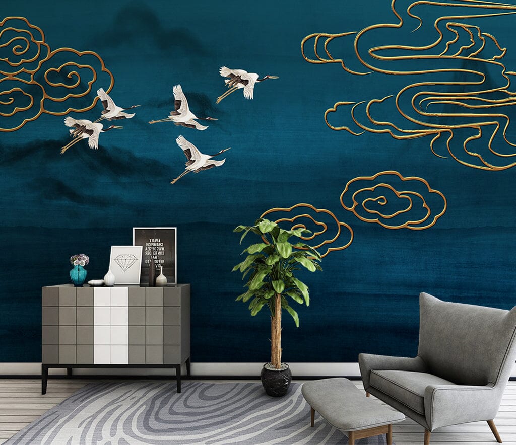 3D Golden Clouds WC053 Wall Murals Wallpaper AJ Wallpaper 2