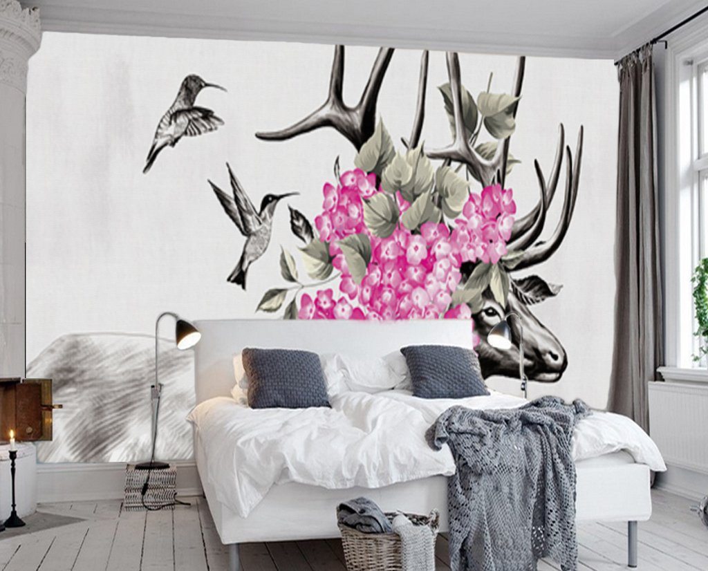 3D Flower Elk 454 Wall Murals Wallpaper AJ Wallpaper 2