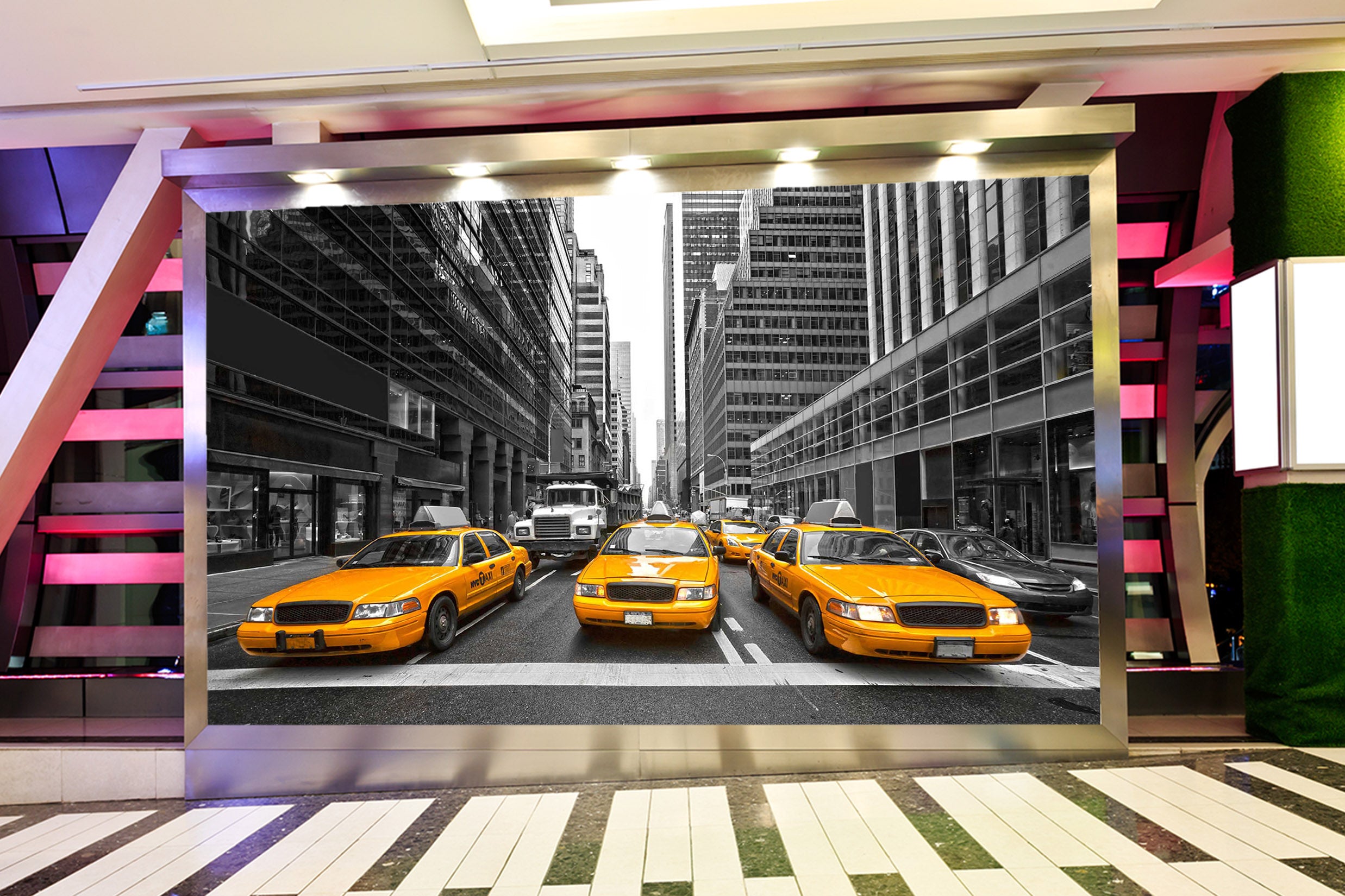 3D Yellow Taxi 307 Vehicle Wall Murals