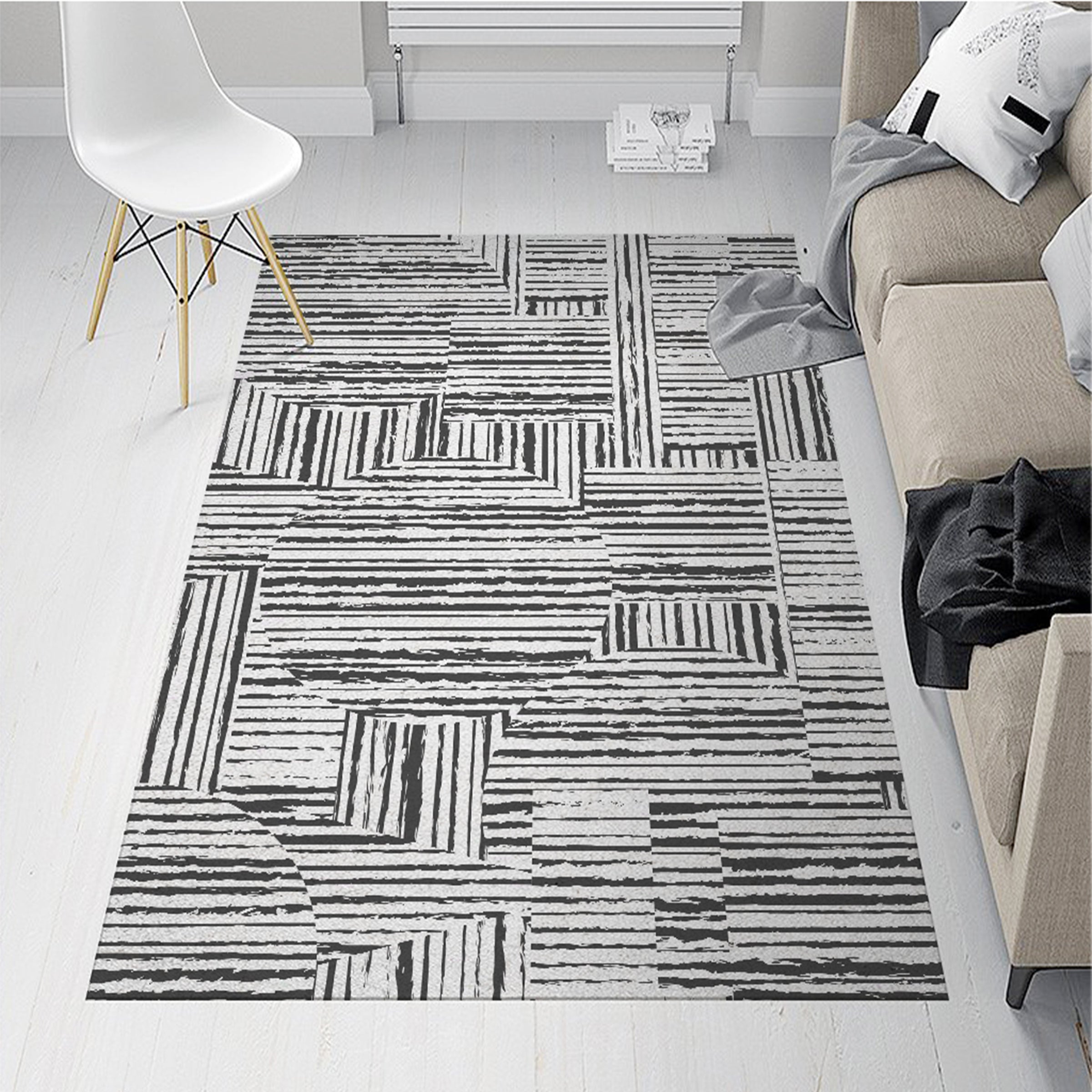 3D Gray Stripe WG155 Non Slip Rug Mat Mat AJ Creativity Home