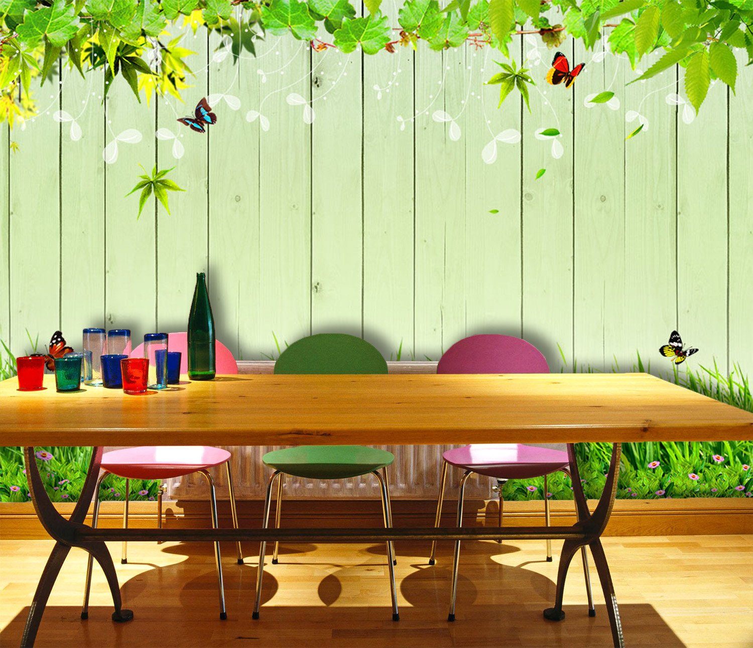 3D Green Butterfly Leaves 022 Wallpaper AJ Wallpaper