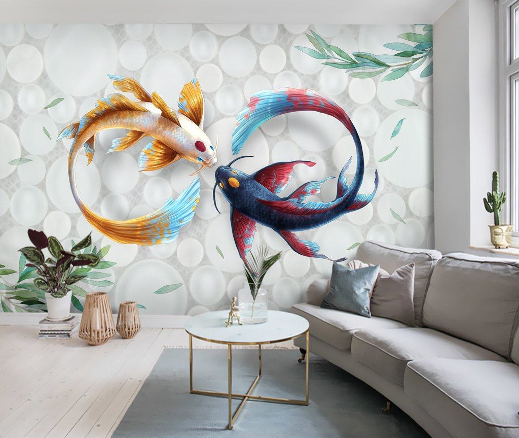 3D Two Goldfish 198 Wall Murals Wallpaper AJ Wallpaper 2
