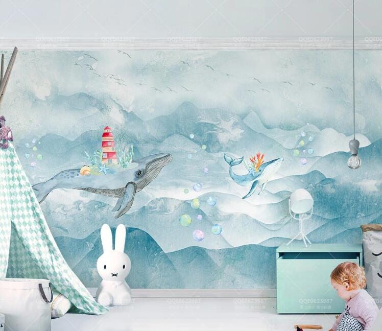 3D Flower Dolphin WC205 Wall Murals Wallpaper AJ Wallpaper 2