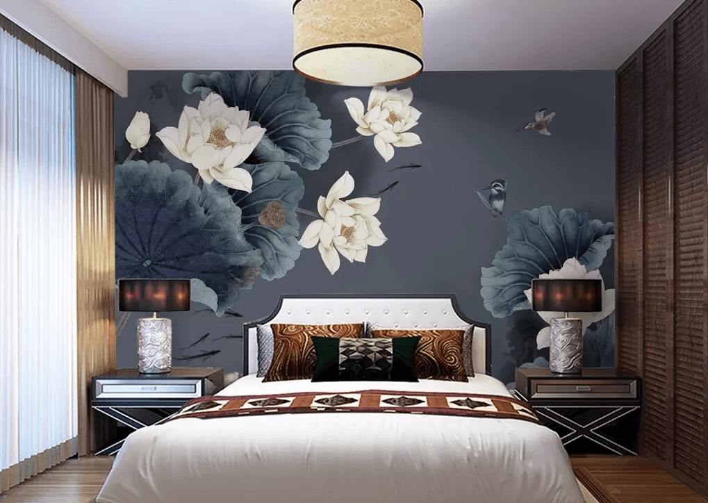 3D White Lotus Bird 328 Wallpaper AJ Wallpaper 2