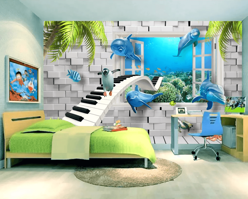 3D Dolphin Penguin Piano 176 Wallpaper AJ Wallpaper 2