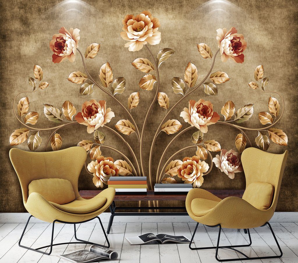 3D Golden Flowers 55 Wall Murals Wallpaper AJ Wallpaper 2