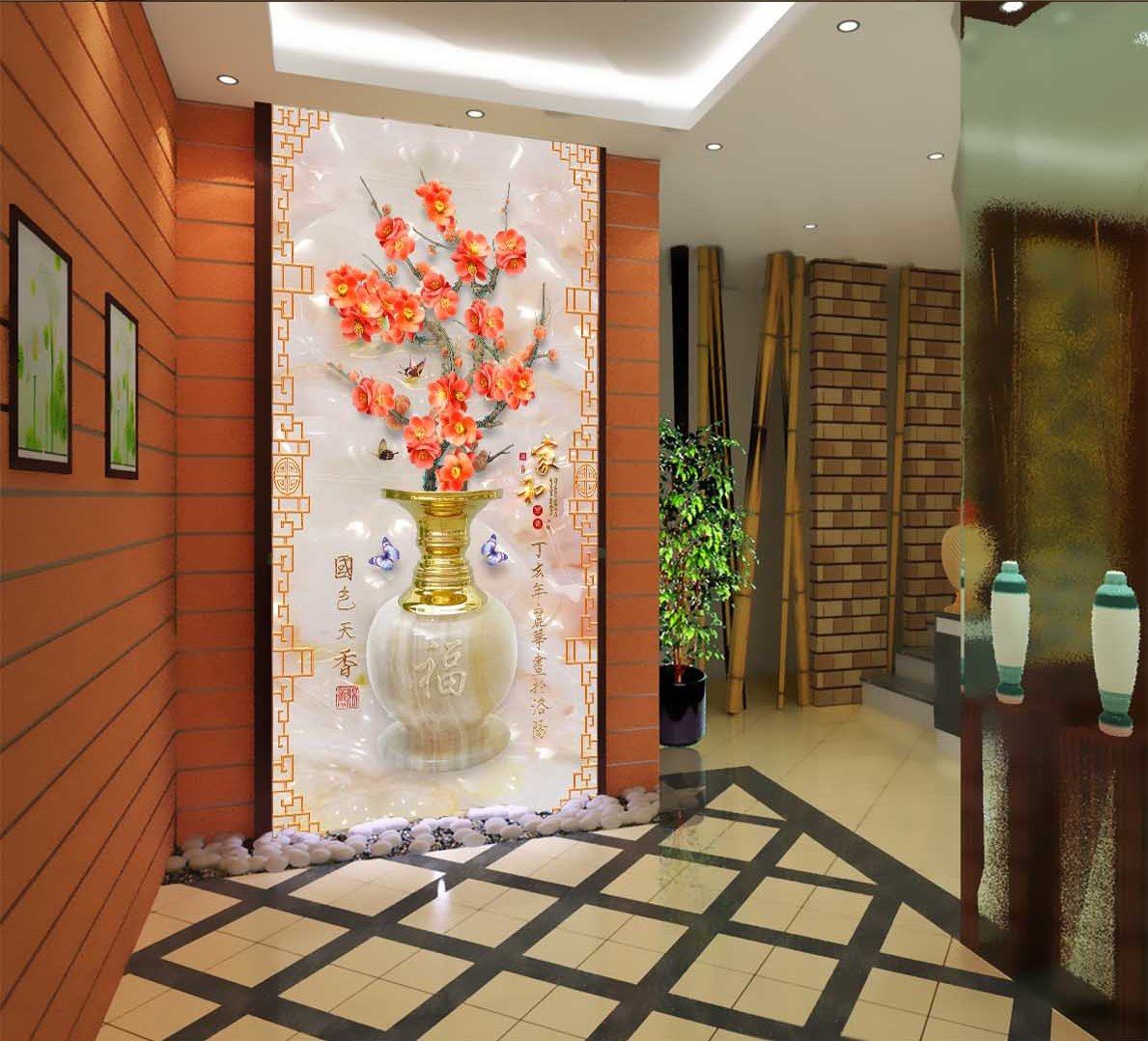 3D Jade Vase Butterfly 378 Wallpaper AJ Wallpaper