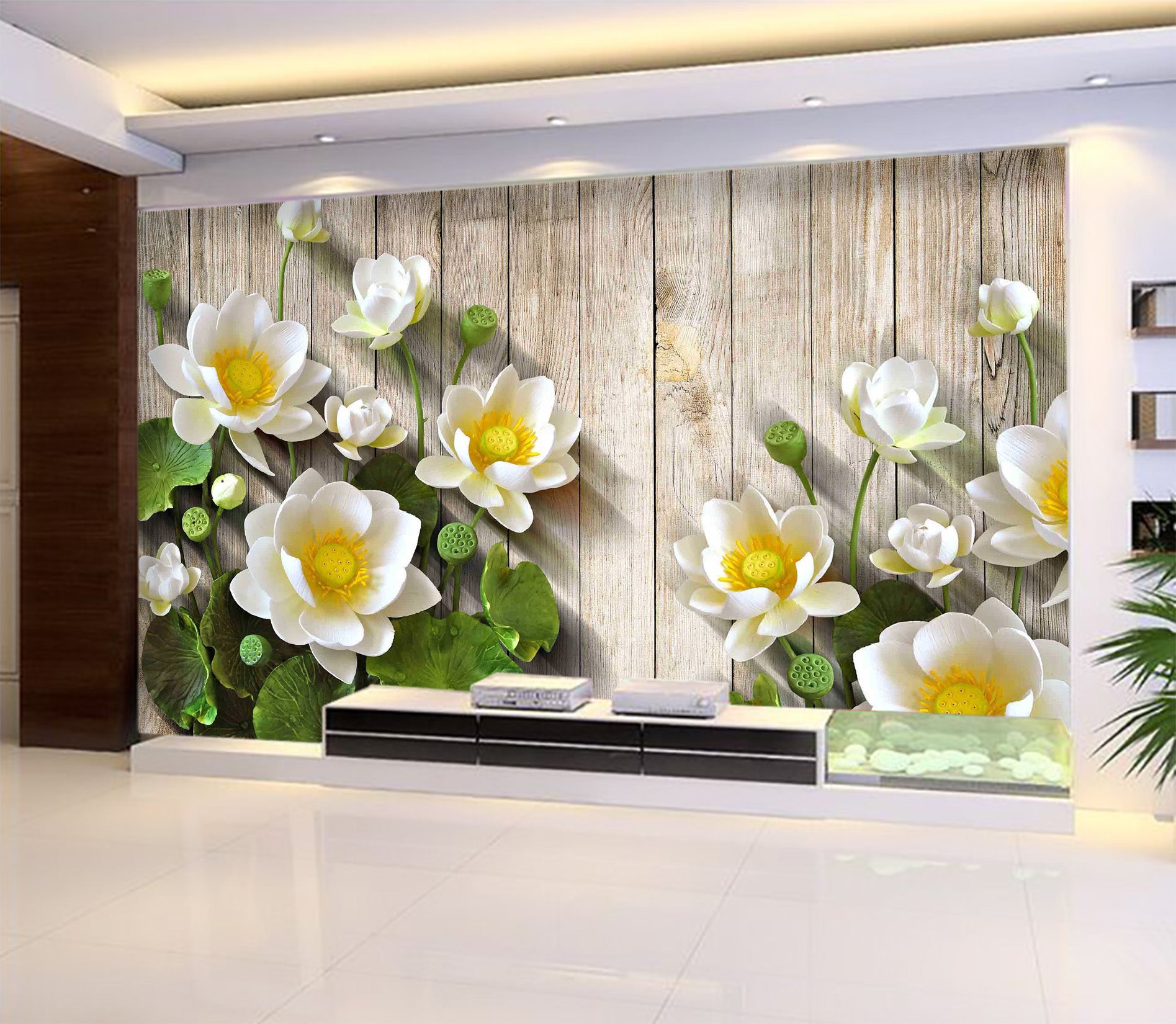 3D White Flowers 1017 Wall Murals