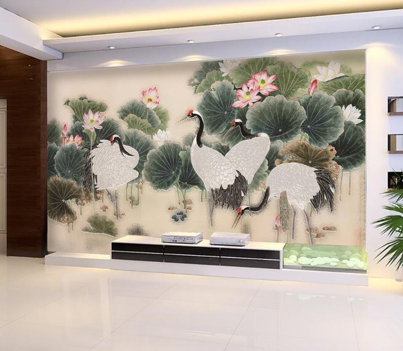 3D Crane Water LIly 982 Wallpaper AJ Wallpaper