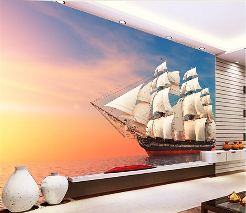 3D Sun-glow Sailing Boat 238 Wallpaper AJ Wallpaper