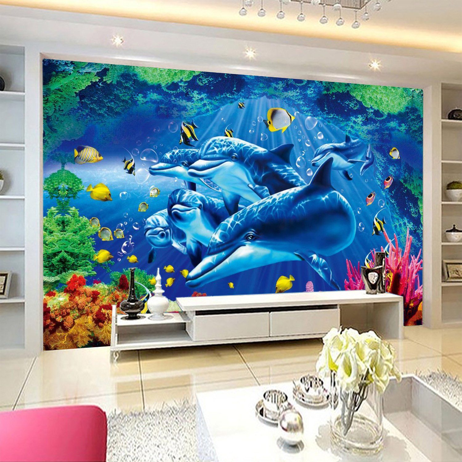 3D Dolphin Swimming Sea 057 Wallpaper AJ Wallpaper
