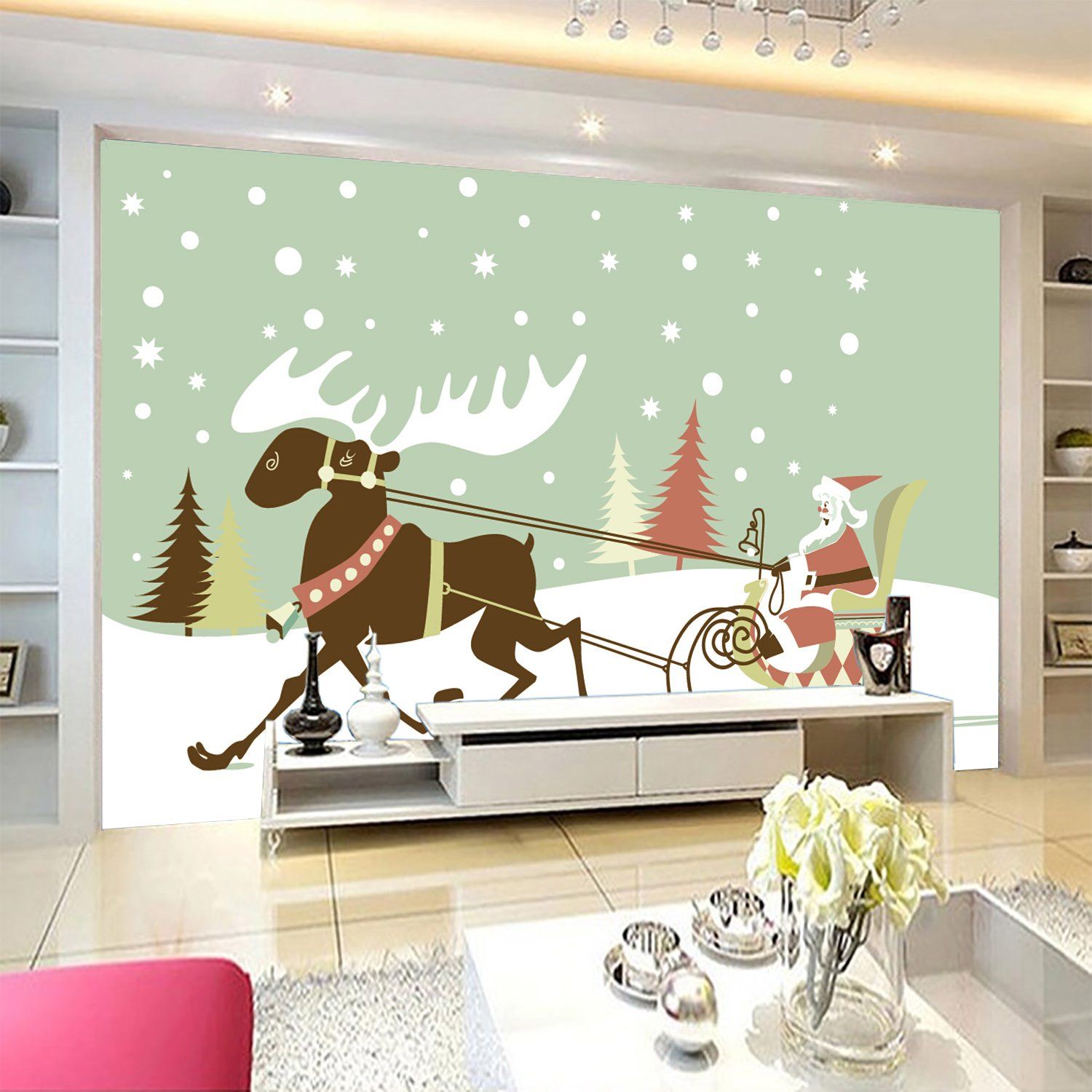 3D Deer Sleigh 115 Wallpaper AJ Wallpaper