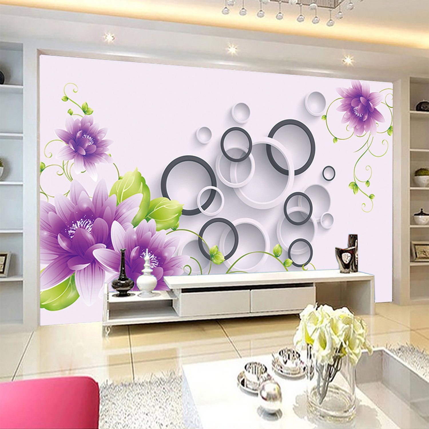 3D Purple White Lily 564 Wallpaper AJ Wallpaper 2