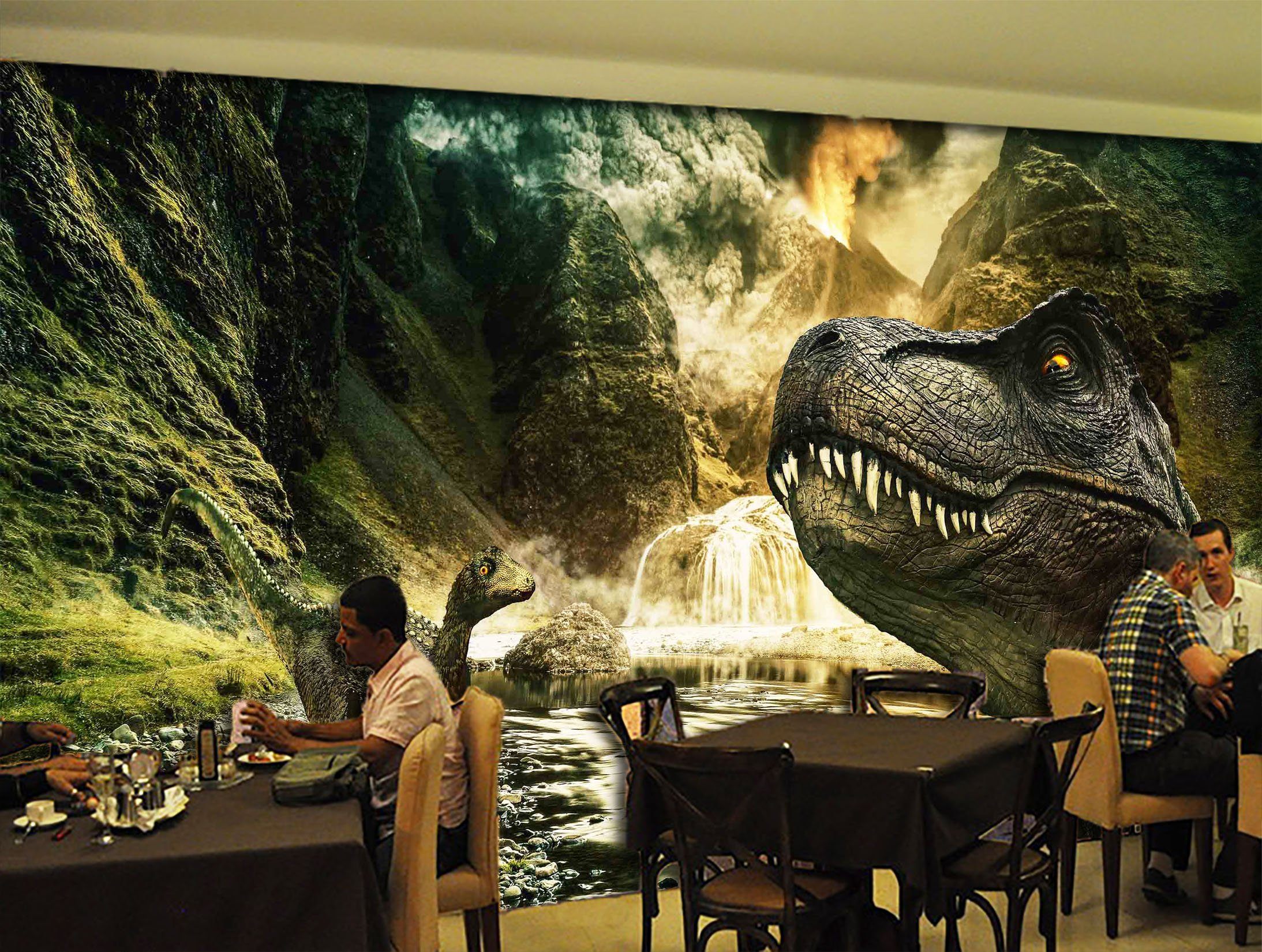 3D Volcano River Dinosaur 265 Wallpaper AJ Wallpaper