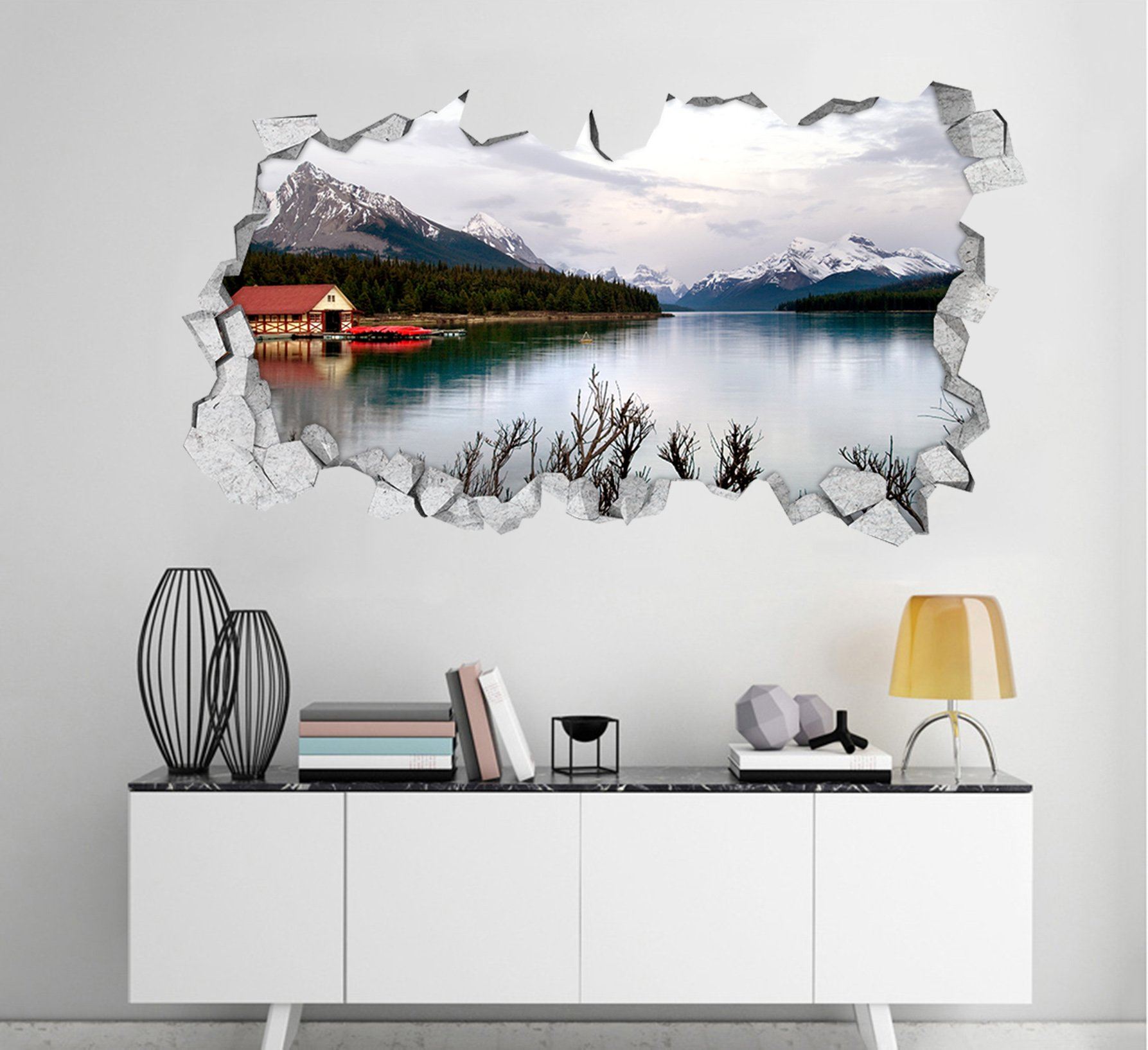 3D Peaceful Lake Scenery 382 Broken Wall Murals Wallpaper AJ Wallpaper