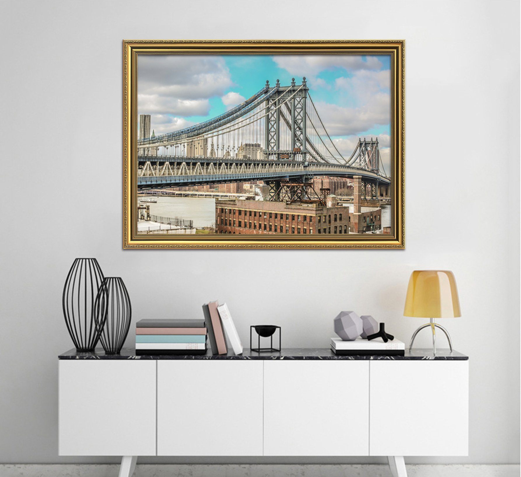 3D Long Bridge 016 Fake Framed Print Painting Wallpaper AJ Creativity Home