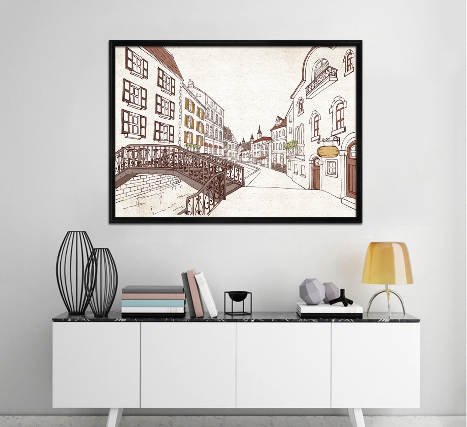 3D Small Bridge 003 Fake Framed Print Painting Wallpaper AJ Creativity Home