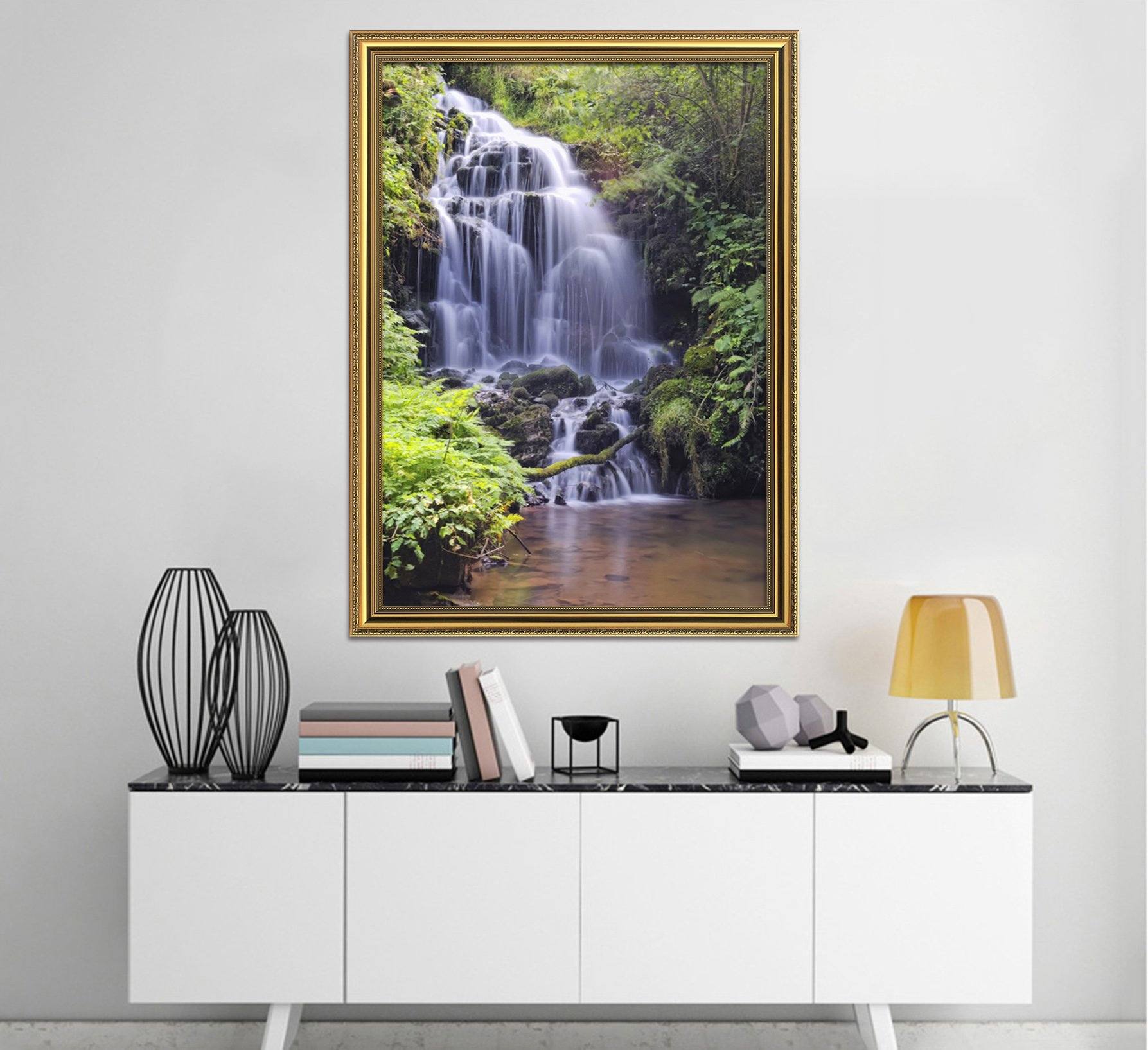 3D Mountain Stone Waterfall 122 Fake Framed Print Painting Wallpaper AJ Creativity Home