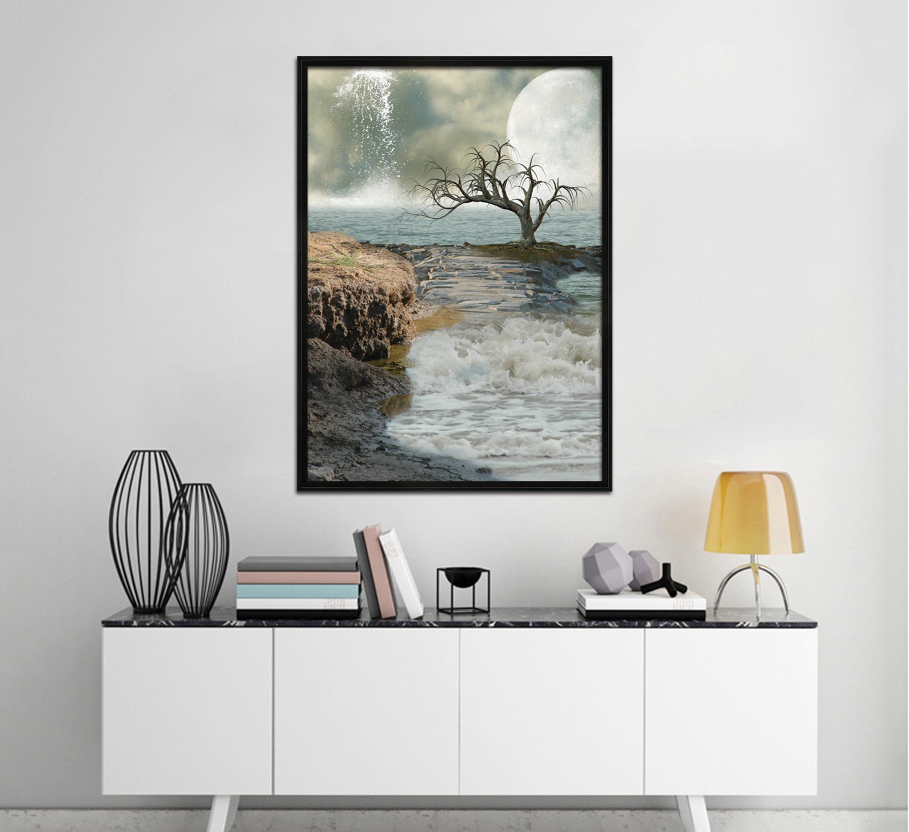 3D Moon Splash 012 Fake Framed Print Painting Wallpaper AJ Creativity Home