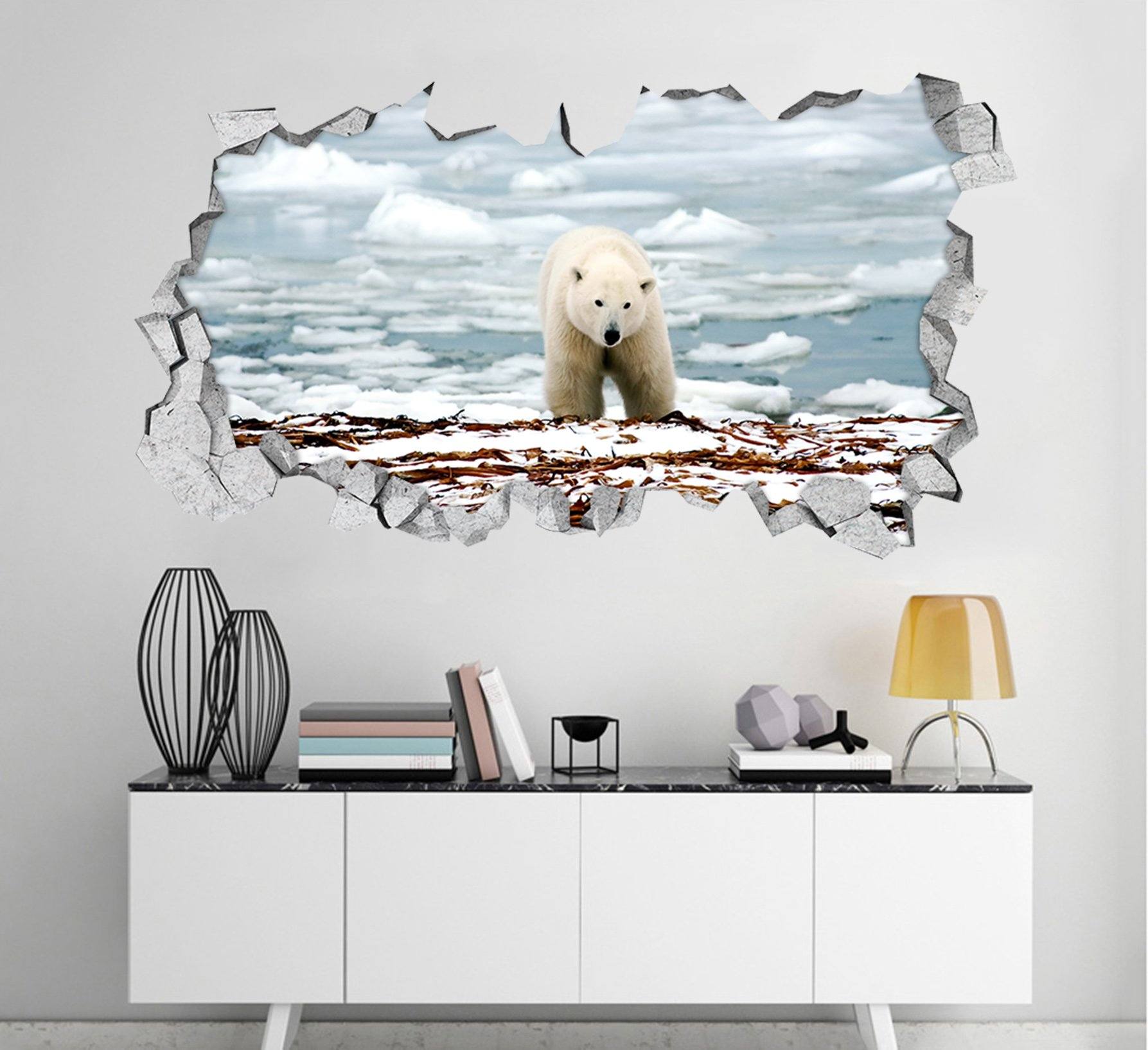 3D Icing Sea Bear 034 Broken Wall Murals Wallpaper AJ Wallpaper