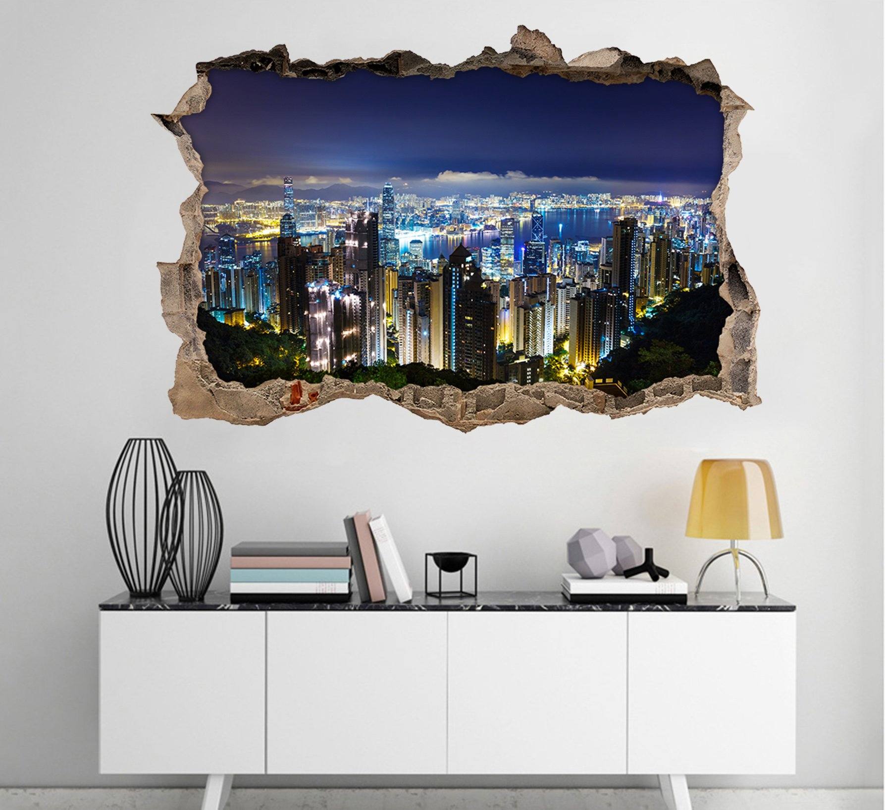 3D Shining City Night 117 Broken Wall Murals Wallpaper AJ Wallpaper