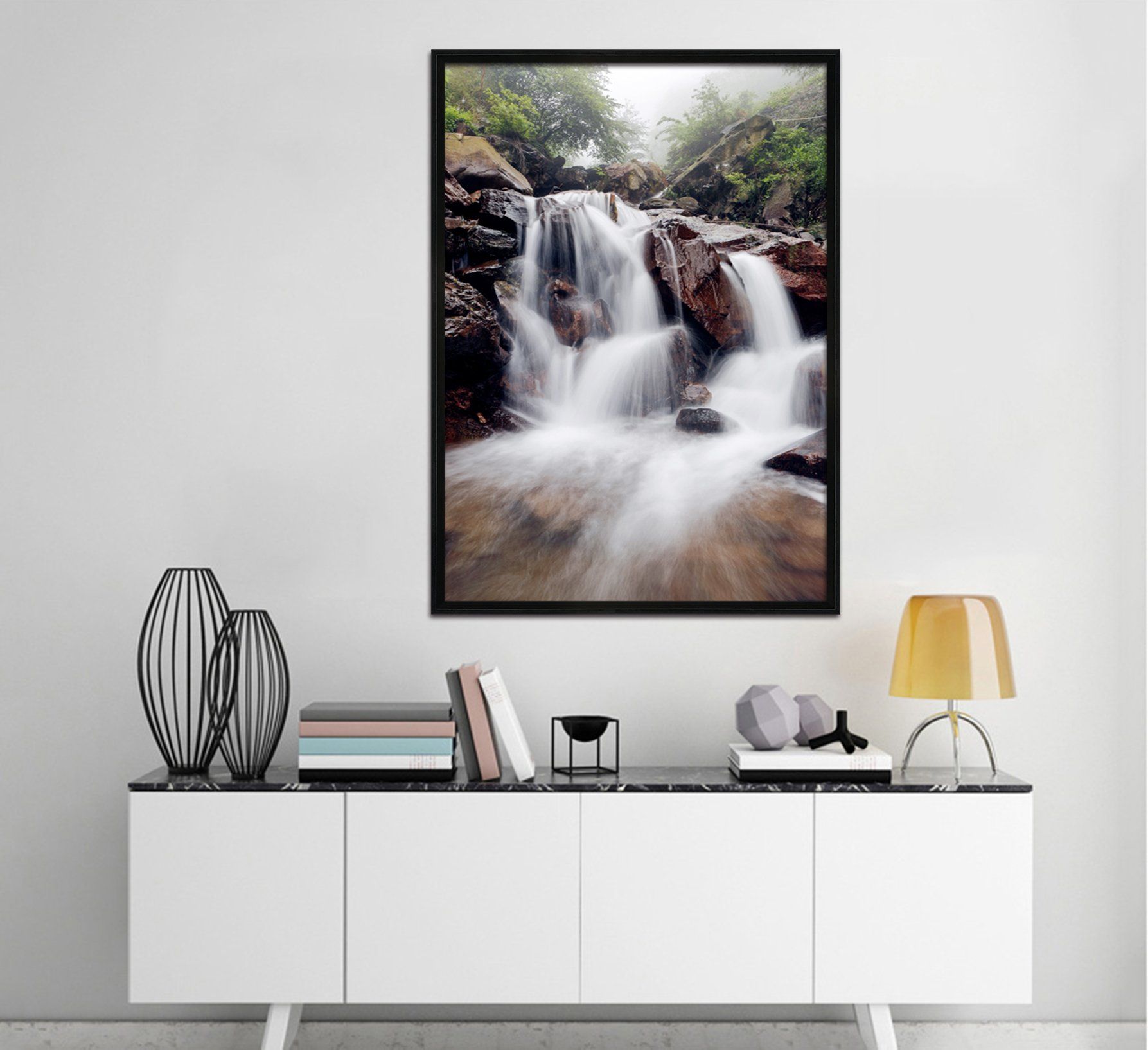 3D Mountain Rock Rapids 079 Fake Framed Print Painting Wallpaper AJ Creativity Home