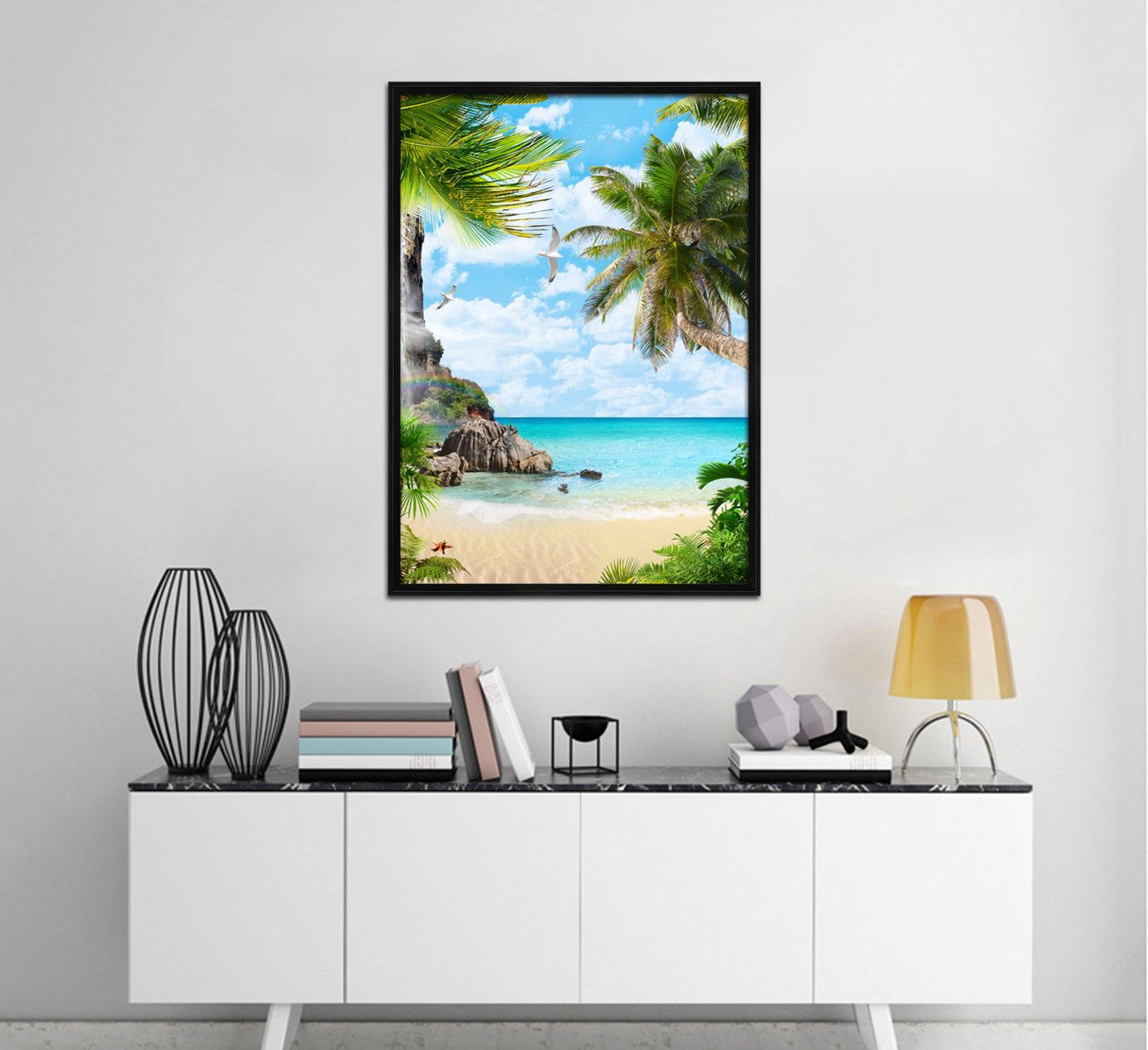 3D Coconut Beach 043 Fake Framed Print Painting Wallpaper AJ Creativity Home