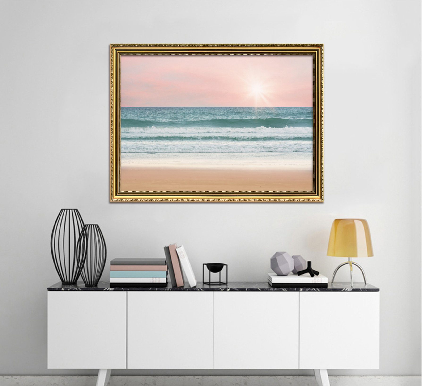 3D Sunshine Waves 031 Fake Framed Print Painting Wallpaper AJ Creativity Home