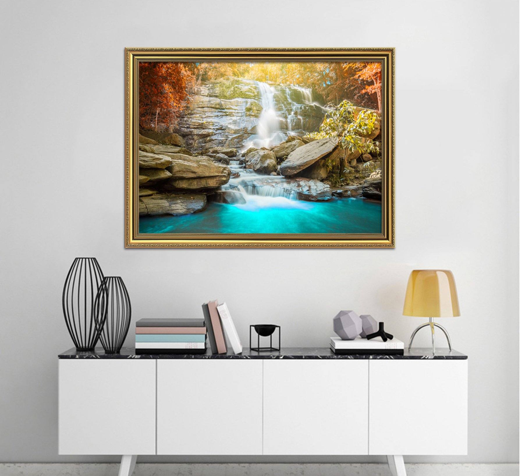 3D Sunshine Waterfall 155 Fake Framed Print Painting Wallpaper AJ Creativity Home