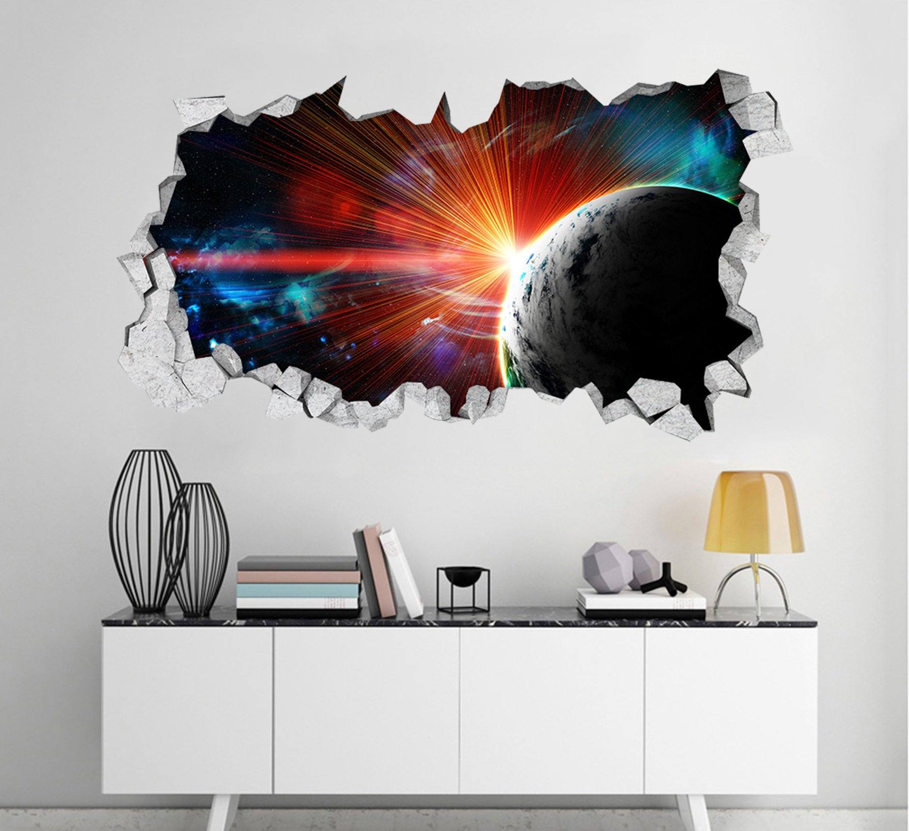 3D Space Earth Sunbeams 360 Broken Wall Murals Wallpaper AJ Wallpaper