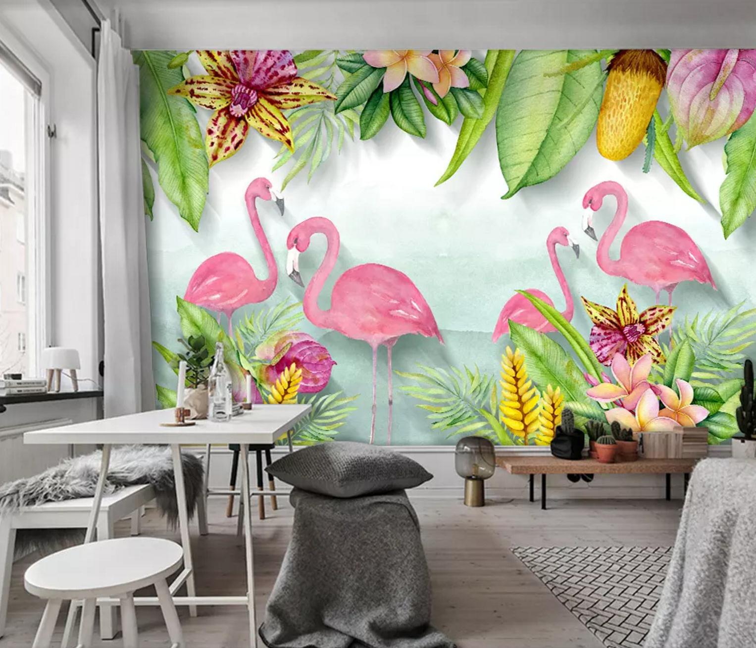 3D Pink Flamingo WC750 Wall Murals