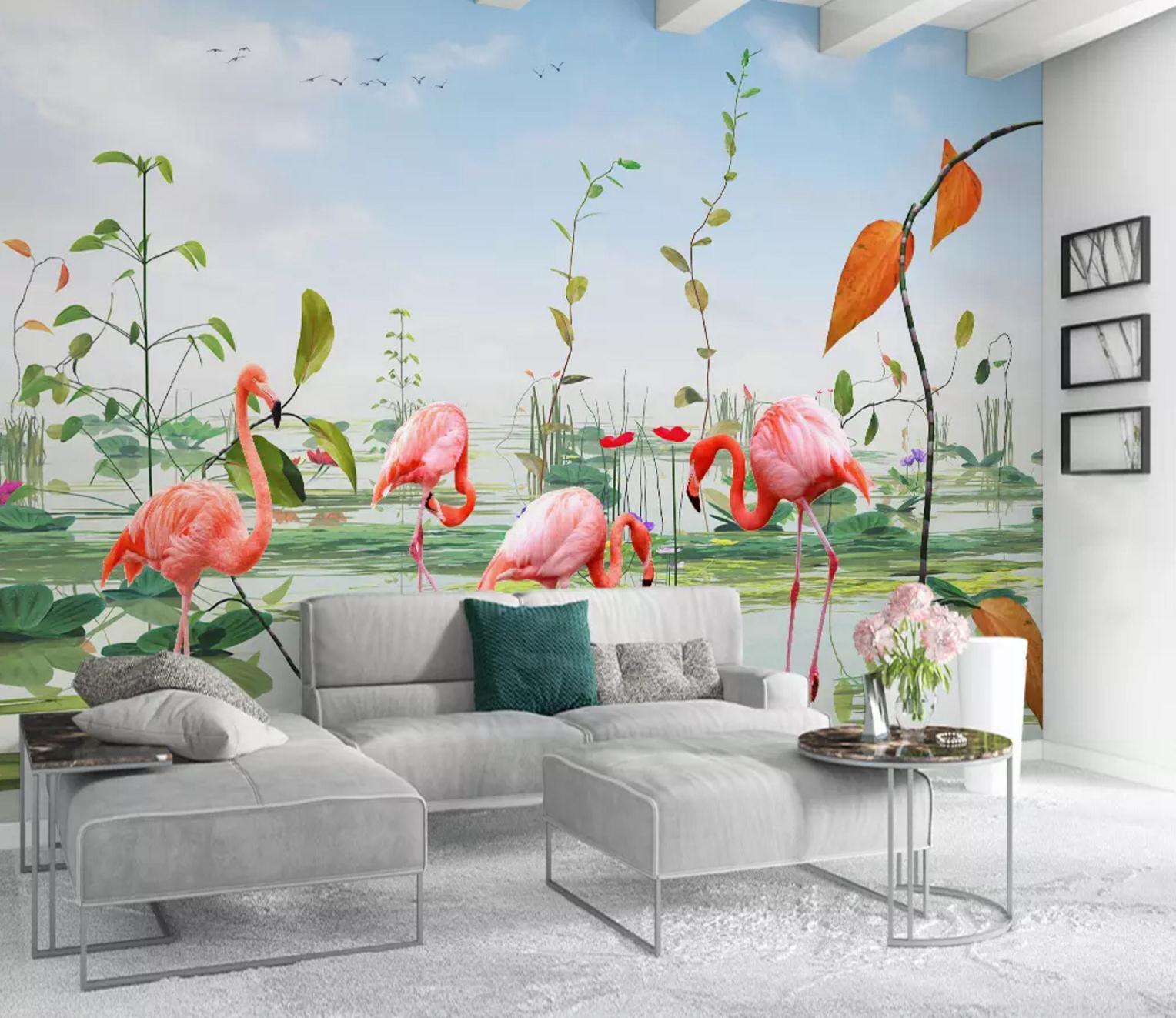 3D Flamingo River WC720 Wall Murals