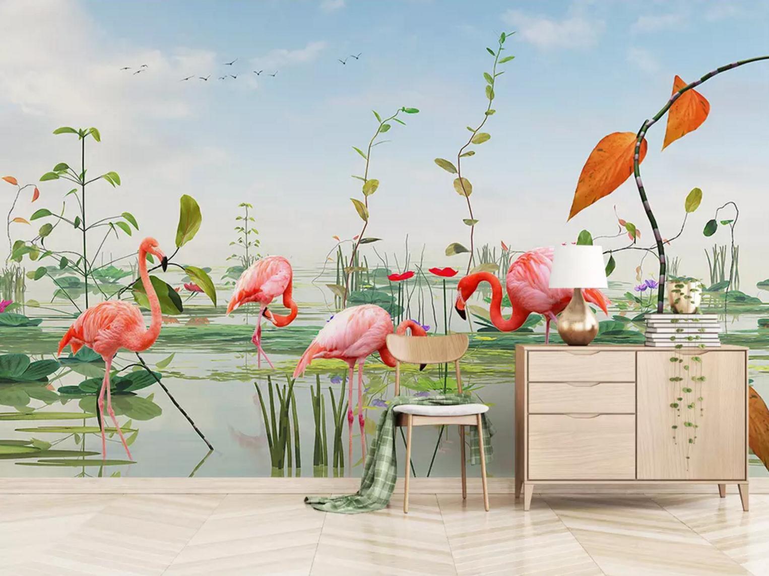 3D Flamingo River 388 Wallpaper AJ Wallpaper