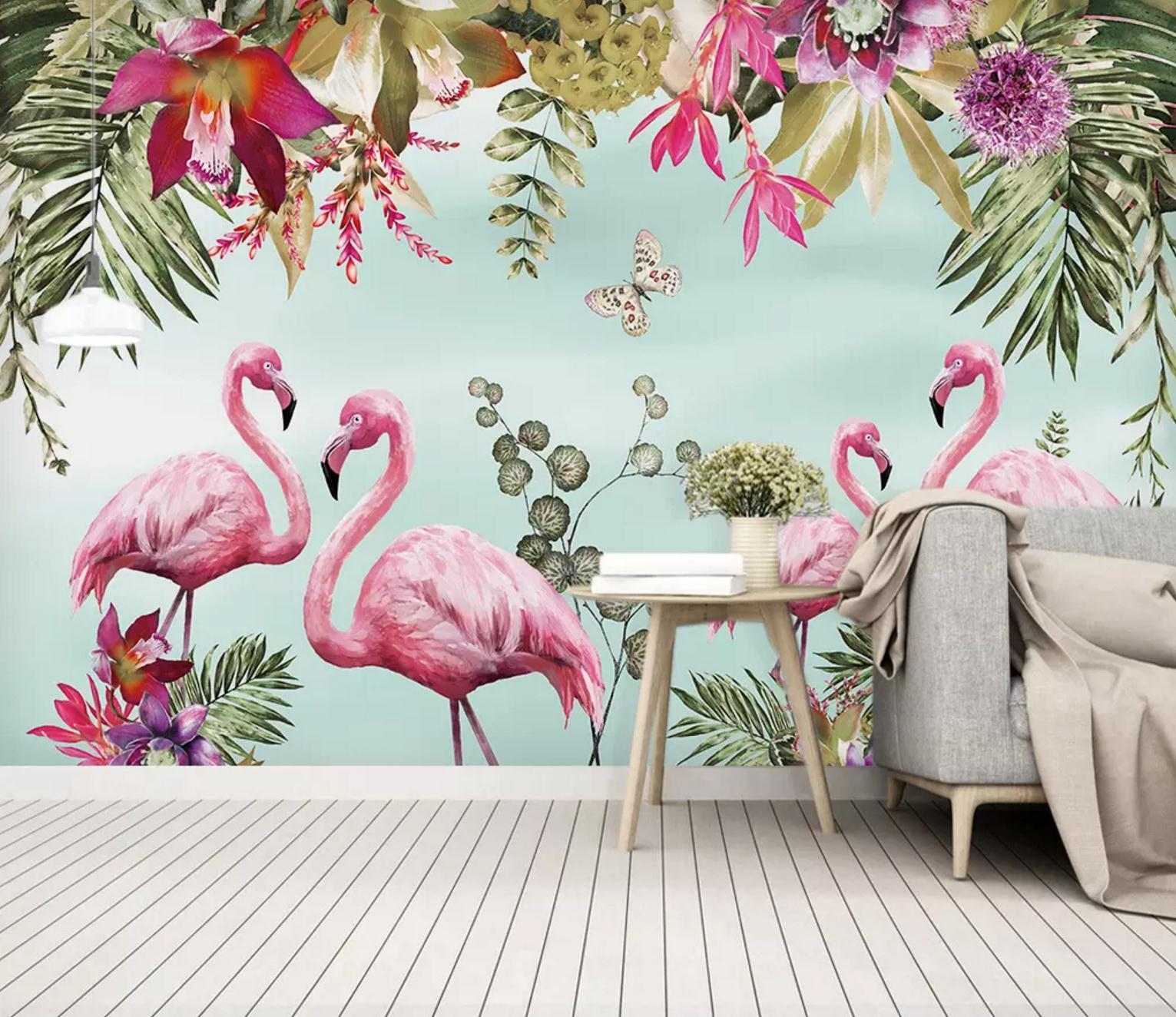 3D Butterfly Flamingo 372 Wallpaper AJ Wallpaper