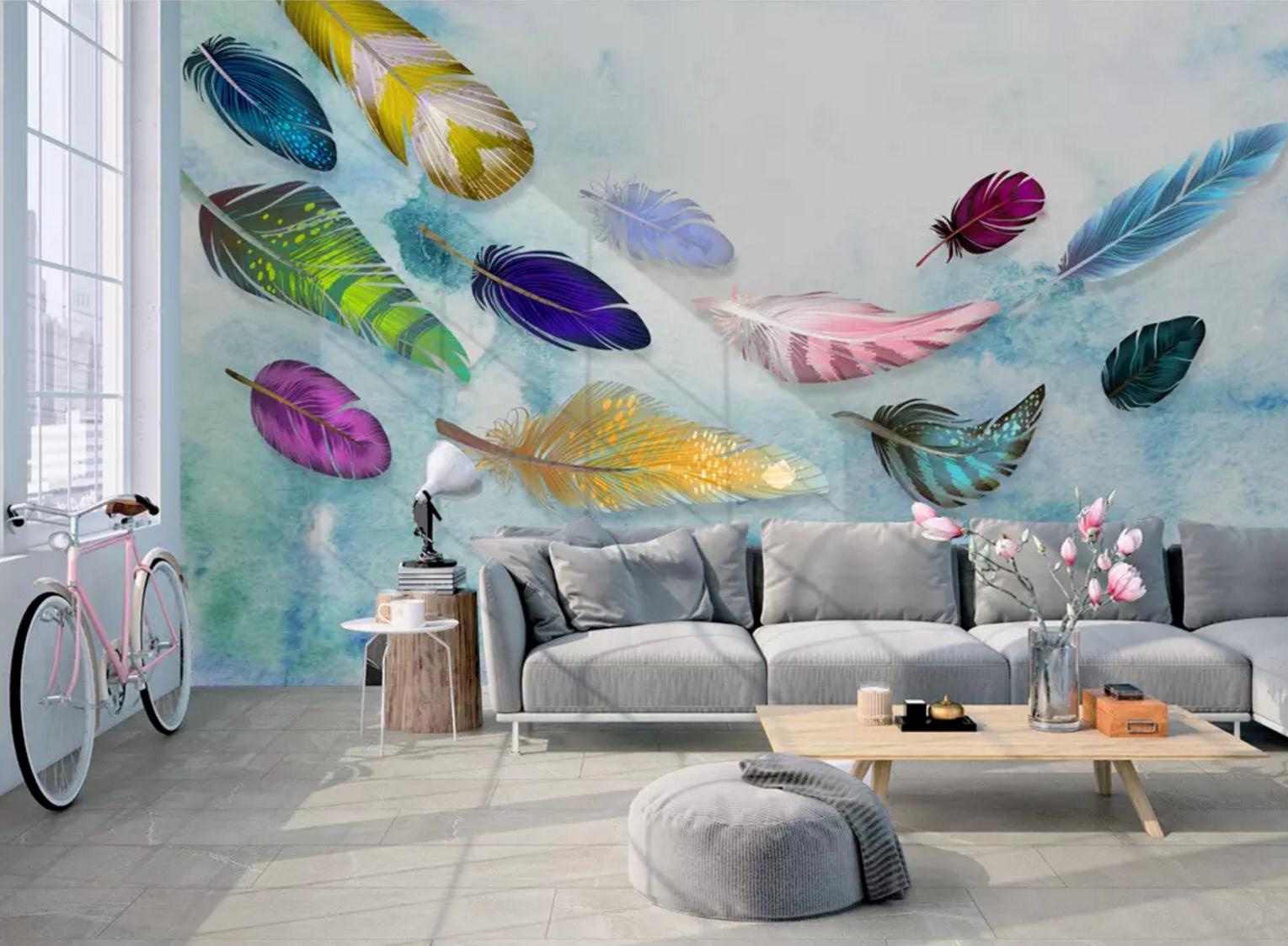 3D Colored Feathers WC687 Wall Murals