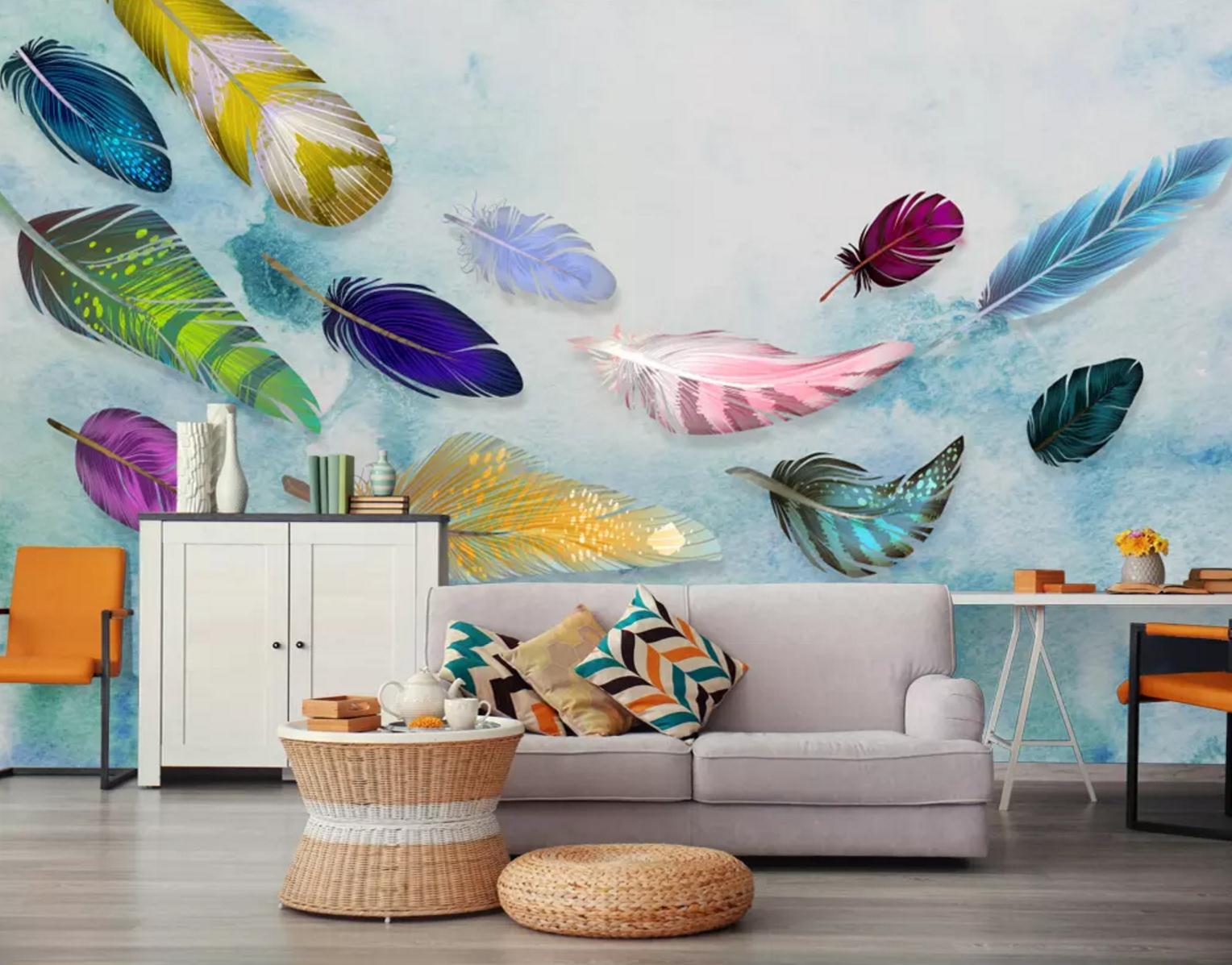 3D Colored Feathers WC687 Wall Murals
