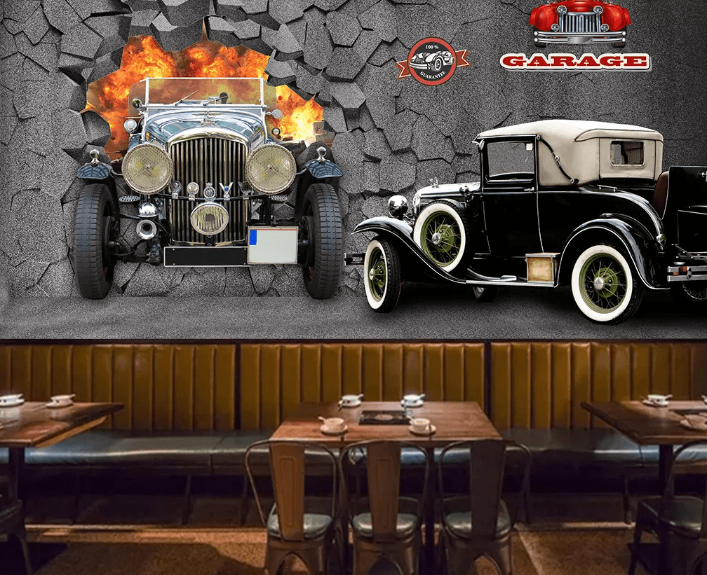 3D Luxury Car Broken Wall 397 Wallpaper AJ Wallpaper 2