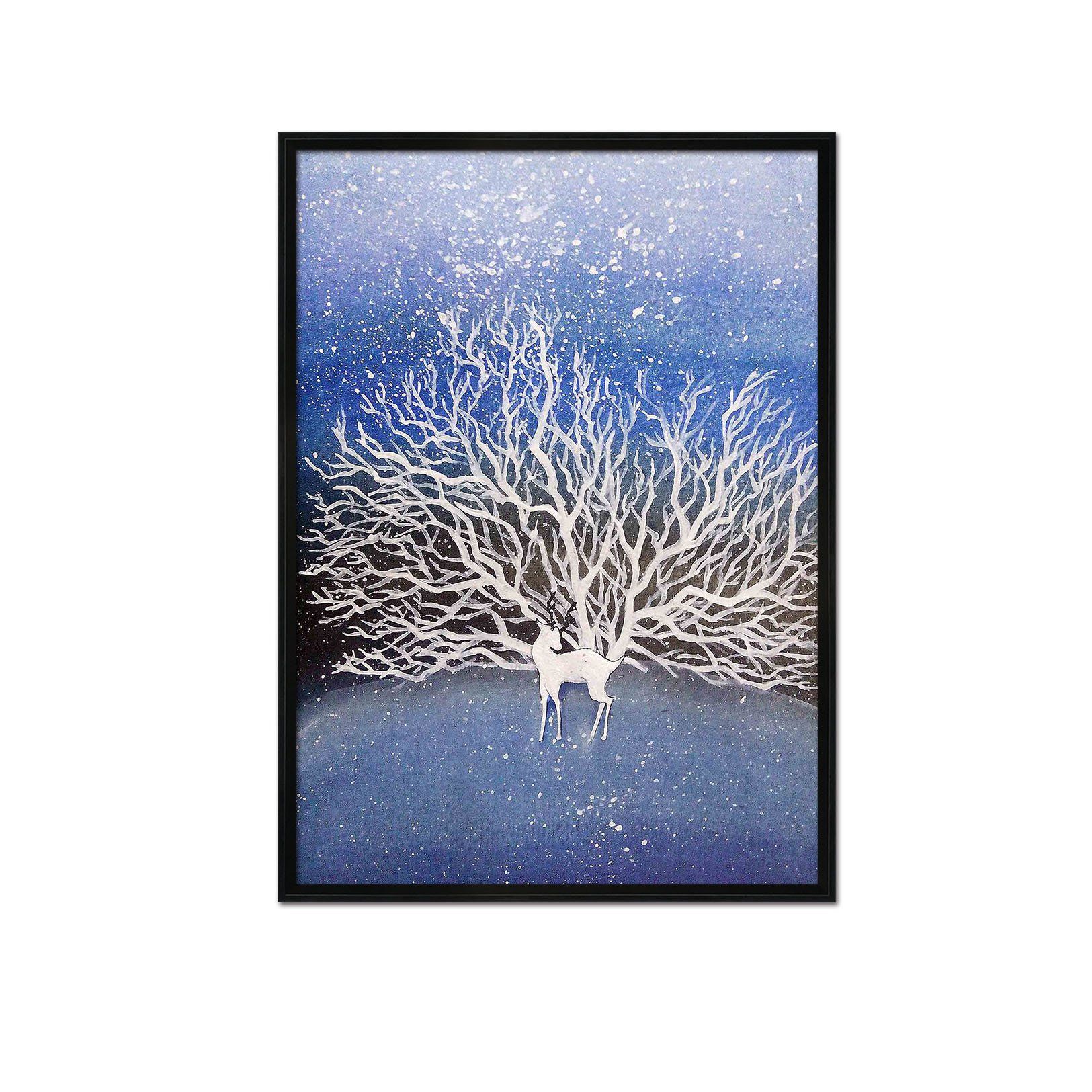 3D White Deer 098 Fake Framed Print Painting Wallpaper AJ Creativity Home