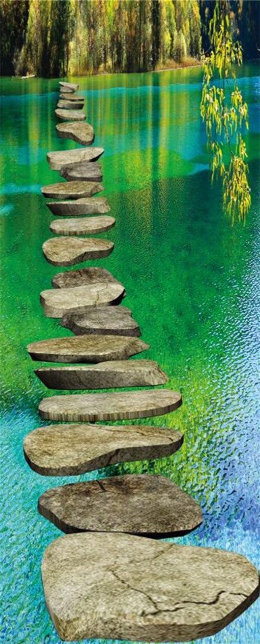 3D river stones road door mural Wallpaper AJ Wallpaper